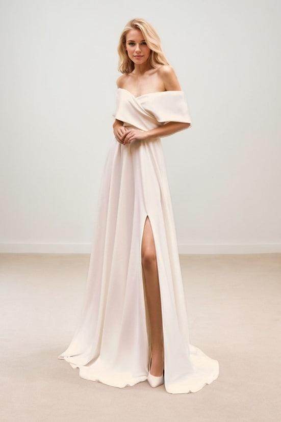 A-Line Sweep-Brush Train Elastic Cloth Wedding Dress CW3457 - COCOMELODY